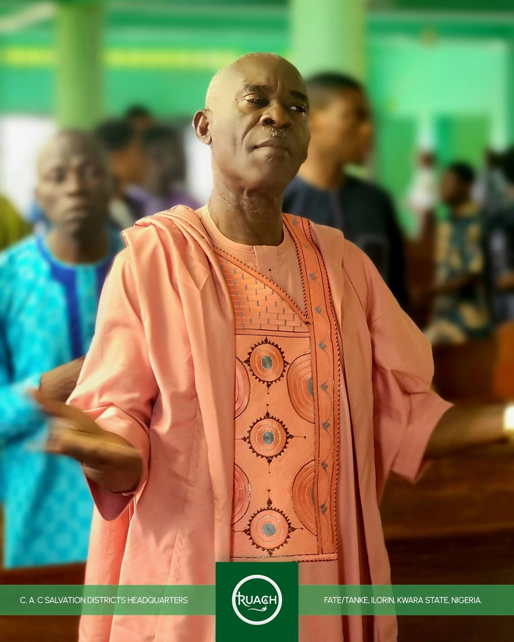 Pastor R.T. Owoseni ministering during a Sunday service at C.A.C Salvation Centre, Ilorin